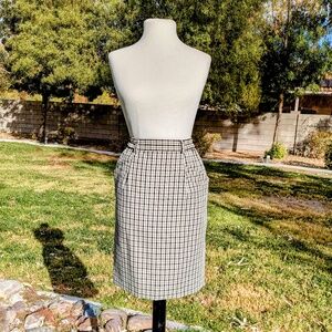 Sudo Vintage Japanese Ivory Plaid Stripes Sz 4 Petite w/Pockets Midi Skirt EUC